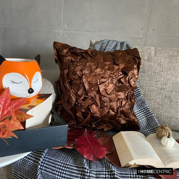 Throw Pillow Cover, Dark Brown Pillow Covers, Modern Solid Pillowcases, Throw Pillow Covers 12x12 inch (30x30 cm), Satin Square Pillow Cases, Vintage Style Ruffles - Vintage Browns