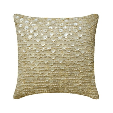 Throw Pillow Cover, Decorative Ecru Pillow Covers 16x16 inch (40x40 cm), Linen Pillow Covers With Zipper, Striped, Mother Of Pearl, Contemporary Accent Pillow Covers - Adornment