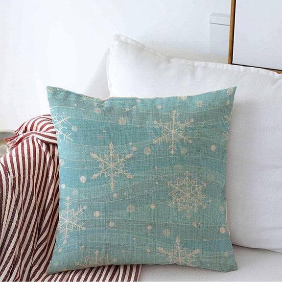 Throw Pillow Cover Drawing Snowflakes Pattern Winter Theme Frost Texture Design Element Waves Abstract Frame Textures Linen Decorative Square Cushion Cover 16 x 16 Inch for Couch Bedroom Car Bench