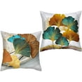 thumbnail image 1 of Throw Pillow Cover Farhouse Plant Leaves - 18 x 18 Inch Gold Ginkgo Leaf Pillow Cushion Cover - Set of 2 Square Marble Pillow Cushion Case, Great for Sofa, Bedroom, Chair, Yard, Outdoor Decor, 1 of 6