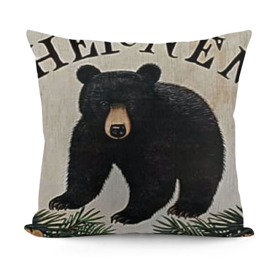Throw Pillow Cover Festival Hunting Black Bear Paw Prints Welcome to The Cabin Wildlife Farmhouse Decorative Home Sofa Chair Car Lumbar Throw Pillow Case Cushion Cover