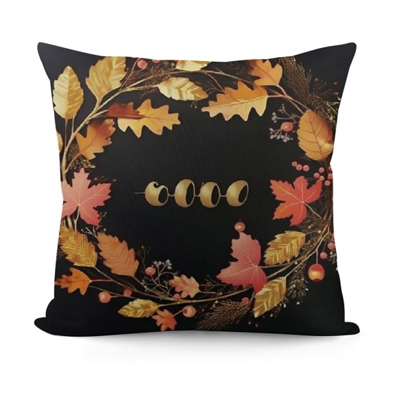 Throw Pillow Cover Gold Autumn Wreath with Leaves Acorn Berries Rowan Maple Oak Birch Hello Glitter Home Outdoor Decor Pillowcase Square Pillow Case Cushion Cover for Sofa Bed