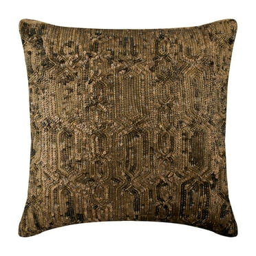 Throw Pillow Cover, Gold Cushion Cover&nbsp;For Sofa 16x16 inch (40x40 cm), Silk Decorative Pillow Covers, Geometric, Sequins Embellished, Lattice, Trellis, Modern Throw - Gold Old Times