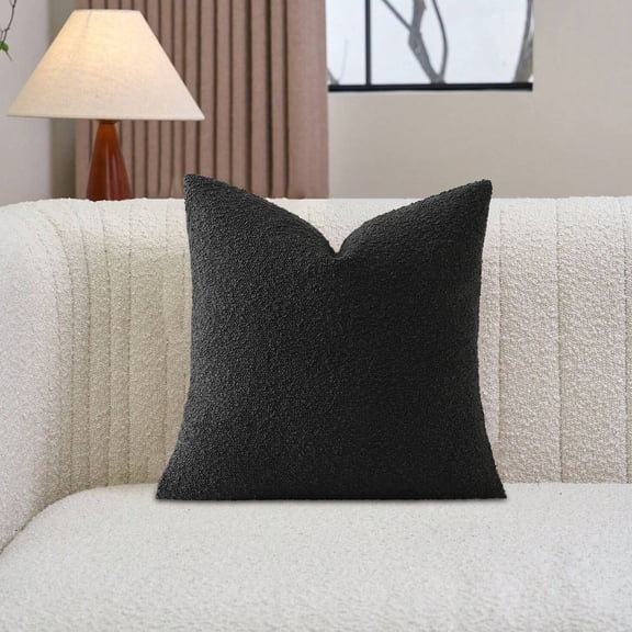 Throw Pillow Cover - Good Quality Thick Imitation Lamb Teddy Curly Hair Nylon Material Decorative for Living Room, 17.7 x 17.7 in, (Black), Ccwuwei