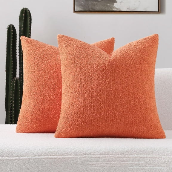 Throw Pillow Cover - Good Quality Thick Imitation Lamb Teddy Curly Hair Nylon Material Decorative for Living Room, 17.7 x 17.7 in, (Orange), Ccwuwei