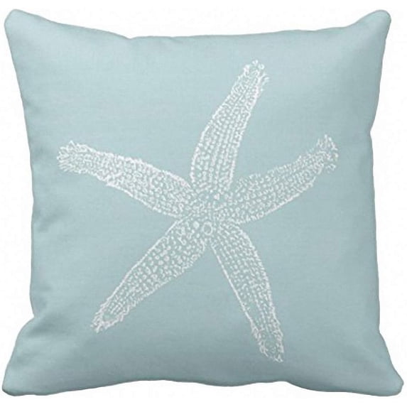 Throw Pillow Cover Green Star Vintage Starfish Pastel Seafoam Blue Fish Decorative Pillow Case Home Decor Square 20 x 20 Inch Pillowcase