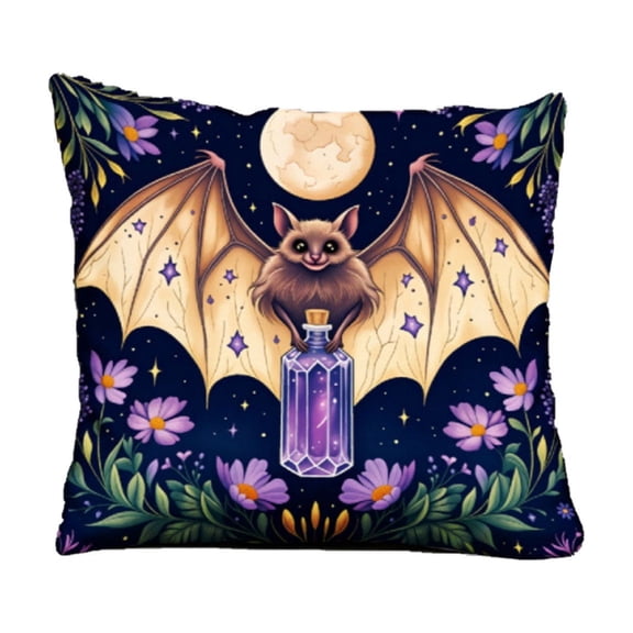 Throw Pillow Cover, Halloween Bat Moon Pattern, 1 Piece 17.7 Inch Square, Embroidered Style Printed Decorative Cushion Cover for Home Hotel Bedroom Living Room Holiday Decoration