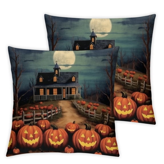Throw Pillow Cover Halloween Jack-O-Lantern and Castle Decorative Halloween Night Moon Tree View Home Office Throw Waist Lumbar Pillow Case Bat Cushion Cover Oblong Long "(H-Castle)