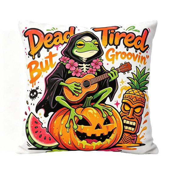 Throw Pillow Cover Halloween Tiki Frog Print 18 X 18 Inch Linen Decorative Case for Indoor Outdoor Halloween Party Home Decor