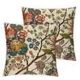 thumbnail image 1 of Throw Pillow Cover Home Decorative Square Flower Bird Orange Boho Cushion Covers  Home Decor Chinoiserie Pillow cover, 1 of 7