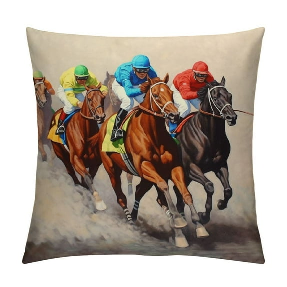 Throw Pillow Cover Horse Racing Themed Party Decoration for Couch Sofa