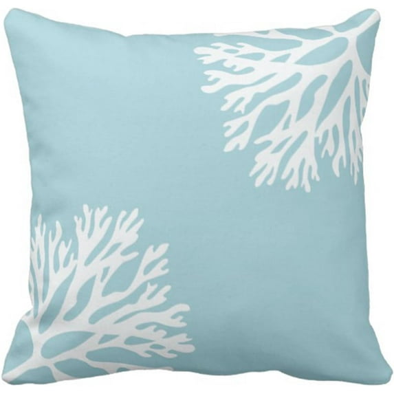 Throw Pillow Cover Hue Sea Coral Silhouettes Coastal Beach Light Blue Ocean Starfish Shell Decorative Pillow Case Home Decor Square 18 x 18 Inch Pillowcase