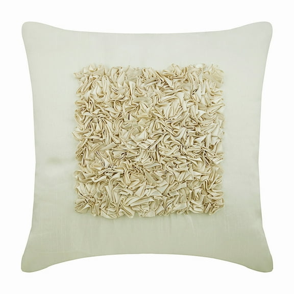 Throw Pillow Cover, Ivory Throw Pillow Covers 16x16 inch (40x40 cm), Silk Cushion Cover, Solid Color, Ruffles, Ribbon Embroidery, Victorian Decorative Zippered Pillow - Vintage Love