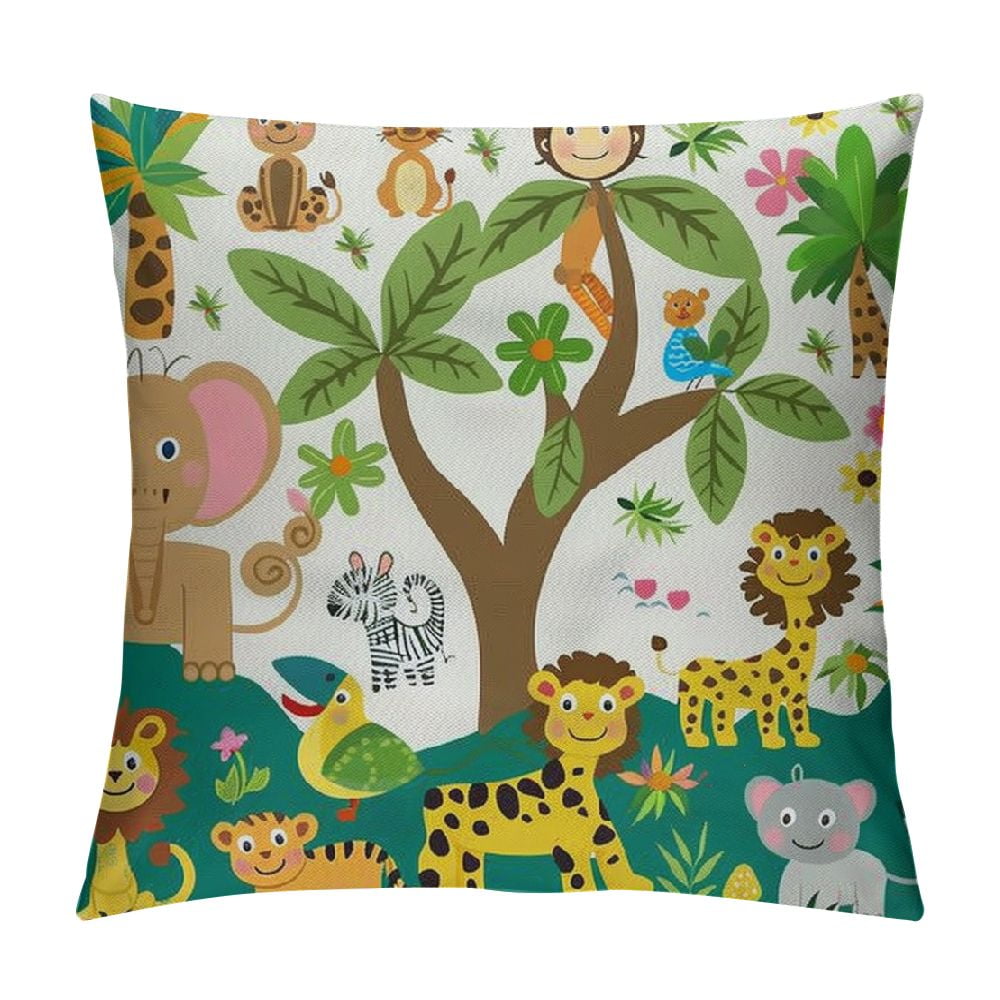 Throw Pillow Cover Jungle Safari Kids Cute Monkey Turtle Animal Boy