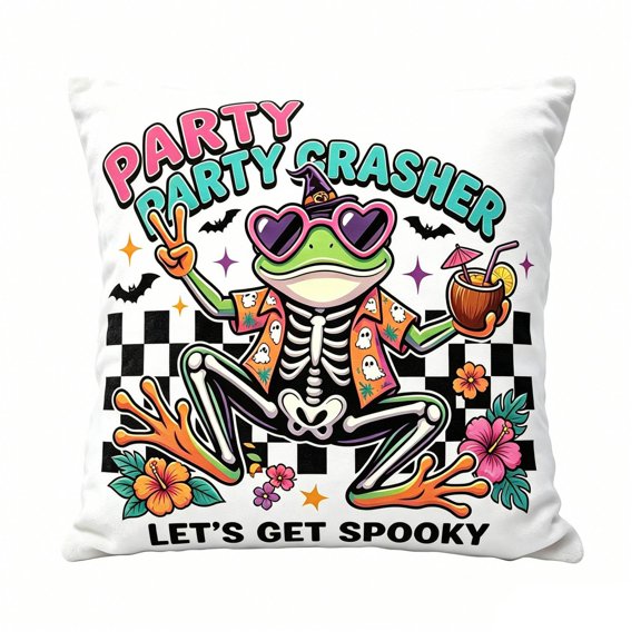Throw Pillow Cover Novelty Spooky Frog Print Linen 18X18 Inch for Halloween Home Party Decor