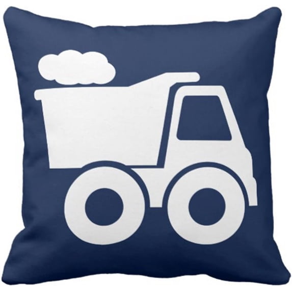 Throw Pillow Cover Nursery Dump Truck in Navy Blue Construction Decorative Pillow Case Home Decor Square 16 x 16 Inch Pillowcase