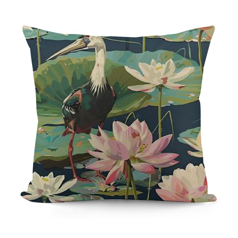 Throw Pillow Cover Pink Pattern and Lotus Flowers Leaves Watercolor