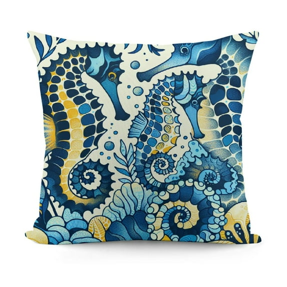 Throw Pillow Cover , Printed Decorative Square Pillow Case, Coastal Ocean Life Pillow Cover for Home Outdoors Bed Sofa, Cushion Cover, Blue White