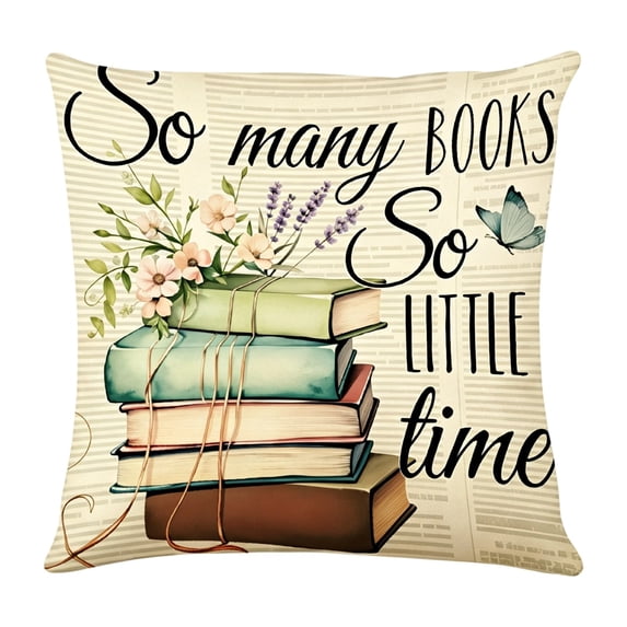 Throw Pillow Cover,Reading Topic Floral Pattern Soft Washable with Hidden Zipper for Living Room Bedroom Term Begin Gift