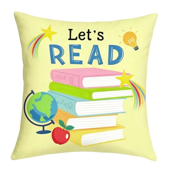 Throw Pillow Cover,Reading Topic Pattern Soft Washable with Hidden Zipper for Living Room Bedroom Term Begin Gift