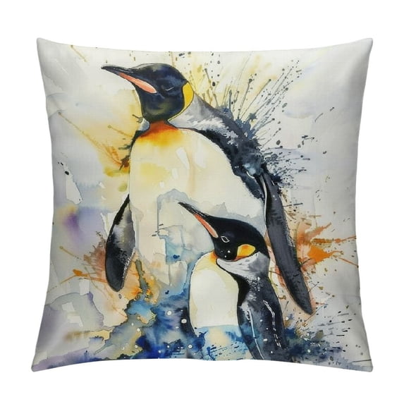 Throw Pillow Cover Red Animal Penguin Graphics Splash Watercolor Unusual for Day  Pillowcase Home Decorative Square Pillow Case Cushion Cover