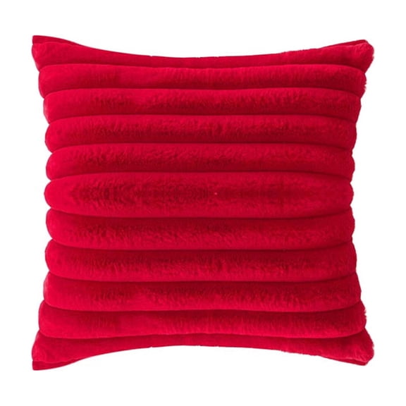 Throw Pillow Cover, Red Rabbit Faux Fur Vertical Striped, 17.7 Inch Square For Sofa Couch, 1 Pack