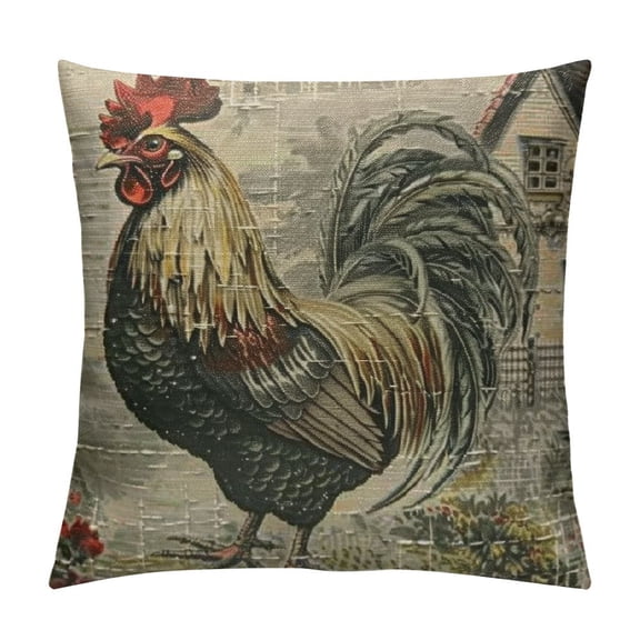 Throw Pillow Cover Retro Style Beige Chicken Rooster Farm House Home Decorative Square Pillow Case for Men Women Boy Gilrs Bedroom Livingroom Cushion Cover 1 illowcase