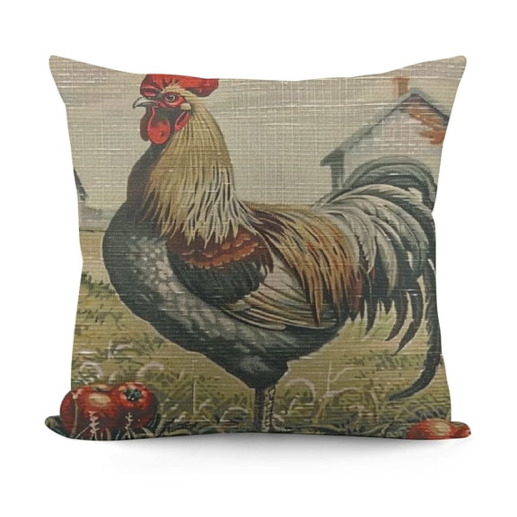 Throw Pillow Cover Retro Style Beige Chicken Rooster Farm House Home Decorative Square Pillow Case for Men Women Boy Gilrs Bedroom Livingroom Cushion Cover Pillowcase