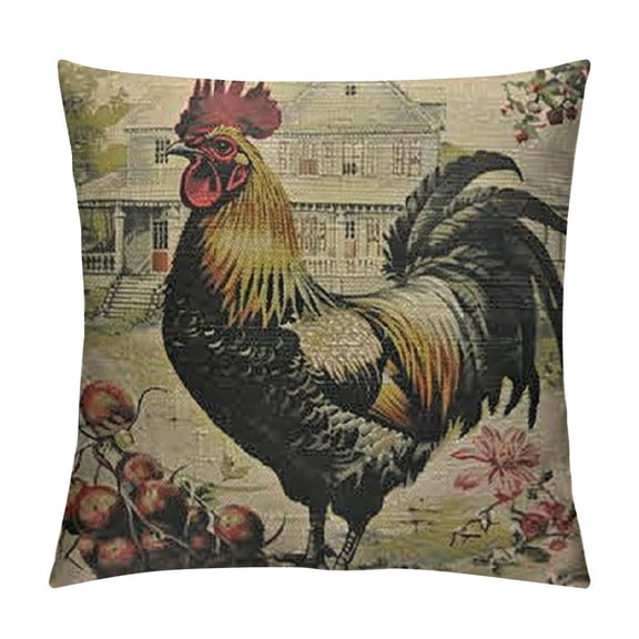 Throw Pillow Cover Retro Style Beige Chicken Rooster Farm House Home Decorative Square Pillow Case for Men Women Boy Gilrs Bedroom Livingroom Cushion Cover illowcase