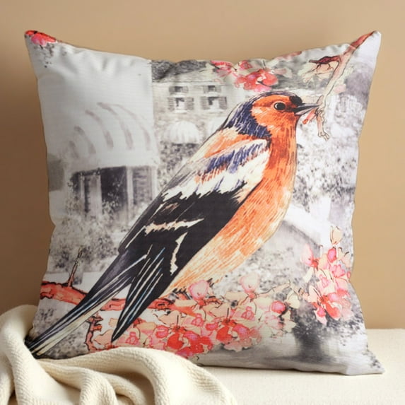 Throw Pillow Cover - Set of 2 Decorative Birds Printed Design Cushion Case for Home Decor Sofa Couch Chair Bed Patio Living Room Bedroom Car Office - 18x18 Inches