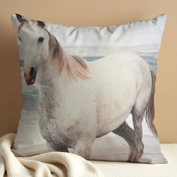 Throw Pillow Cover - Set of 2 Decorative Horse Printed Design Cushion Case for Home Decor Sofa Couch Chair Bed Patio Living Room Bedroom Car Office - 18x18 Inches