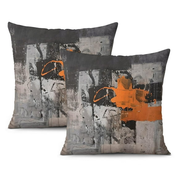 Throw Pillow Cover Set of 2 Decorative Throw Pillow Cover 20x20inches Orange Black Grey with White Abstract Art Pillowcase for Bed Sofa Home Car and Bedroom