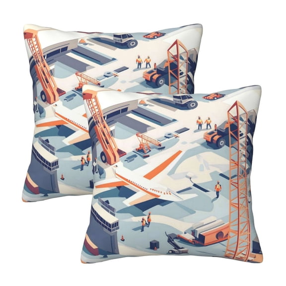 Throw Pillow Cover Set Of 2 Soft Case Invisible Zipper Decorative Cushion Cover For Living Room Bedroom Car Office 12"X12" Construction Site
