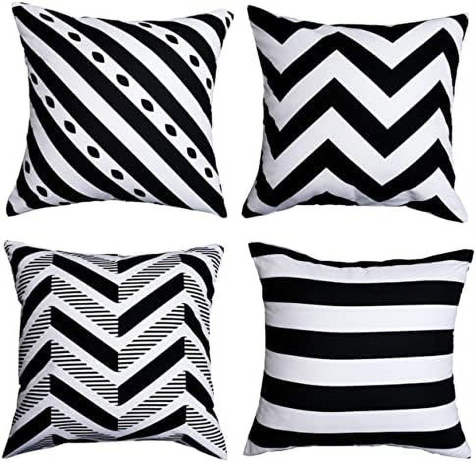Throw Pillow Cover Set Of 4, Black And White Stripe Geometric Pattern