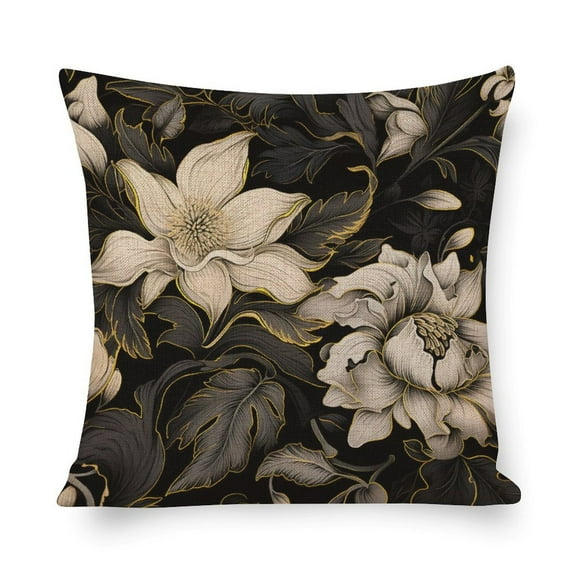 Throw Pillow Cover Shabby Chic Flowers Cushion Case Black Modern Botanical Elegant Contemporary Cool Pillow Cases Couch Pillows for Iiving Room 16"x16"