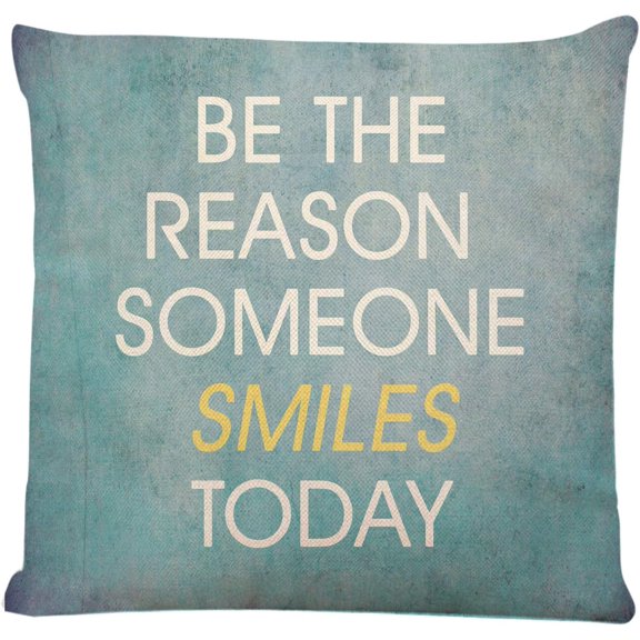 Throw Pillow Cover Smile Inspirational by Unknown Source on Blue Grunge Aged Life Square Decorative Throw Pillow Cushion Case for Couch Living Room Bed Sofa Car 18 x 18 Inches Pillowcase