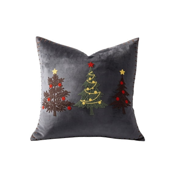 Throw Pillow Cover Soft Velvet Christmas Tree Embroidered 18 X 18 Inch 1 Pack for Living Room Bedroom Seasonal Home Farmhouse Holiday Decor