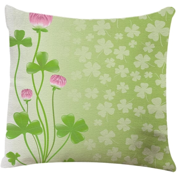 Throw Pillow Cover St. Patrick''s Day Lucky Shamrock Clover Flowers Home Decor Pillowcase for Sofa 18x18 Inches