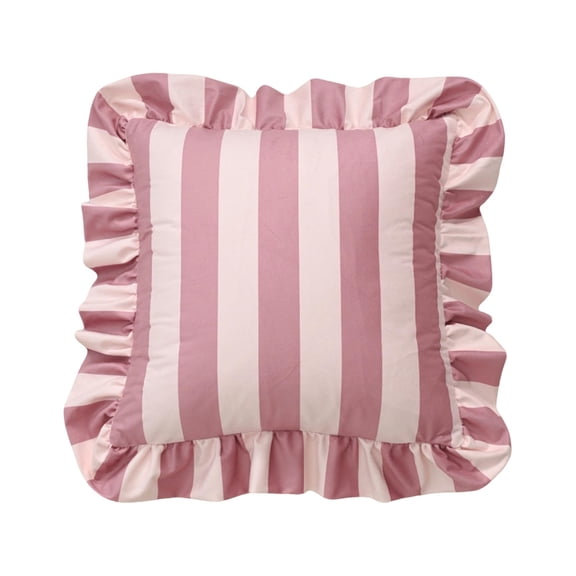 Throw Pillow Cover Striped Ruffled Edge Decorative For Living Room Sofa 1 Piece