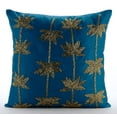 thumbnail image 1 of Throw Pillow Cover, Teal Blue Cushion Cover, Zardozi Lotus Flower Antique Throw Pillow Cover, 14x14 inch (35x35 cm) Pillow Cover Decorative, Square Taffeta Throw - Gold Lotus Dreams, 1 of 5