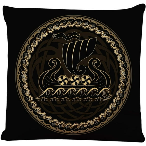 Throw Pillow Cover Viking Drakkar Ship Sailing Stormy Sea and Mythical Tree Yggdrasil Black Adventure Square Decorative Throw Pillow Cushion Case for Home Sofa Car 18 x 18 Inches Pillowcase