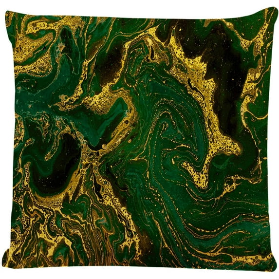 Throw Pillow Cover Watercolor Gold Marble Abstract Mineral Green Golden Waves Pattern Emerald Square Decorative Throw Pillow Cushion Case for Home Couch Bed Sofa Car 18 x 18 Inches Pillowcase