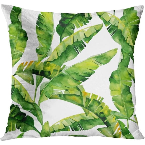 Throw Pillow Cover Watercolor Tropical Banana Palm Leaves Home Decorative Pillowcases Cushion Case Covers for Couch Bed Sofa 18x18 Inch