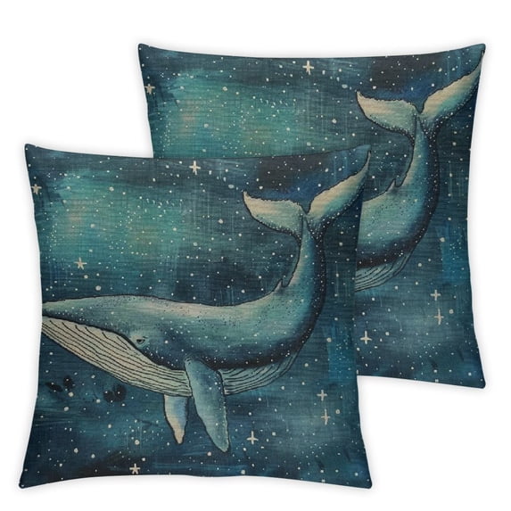 Throw Pillow Cover Whale Starry Sky Watercolor Animal Sea Theme Marine Life Hand Drawn Painting Rectangular Throw Pillow Covers for Couch Home Decor Cotton Multiple specifications set of 2