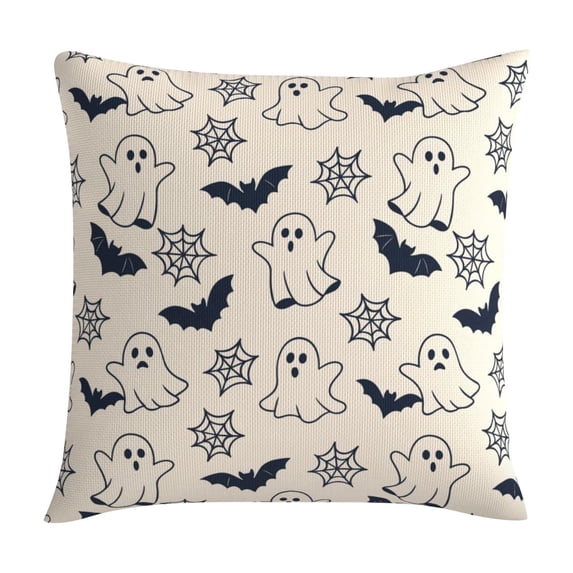 Throw Pillow Cover White Colorful Ghost Print 20 X 20 Inch Single Pack Halloween Decor for Indoor and Outdoor Home Use