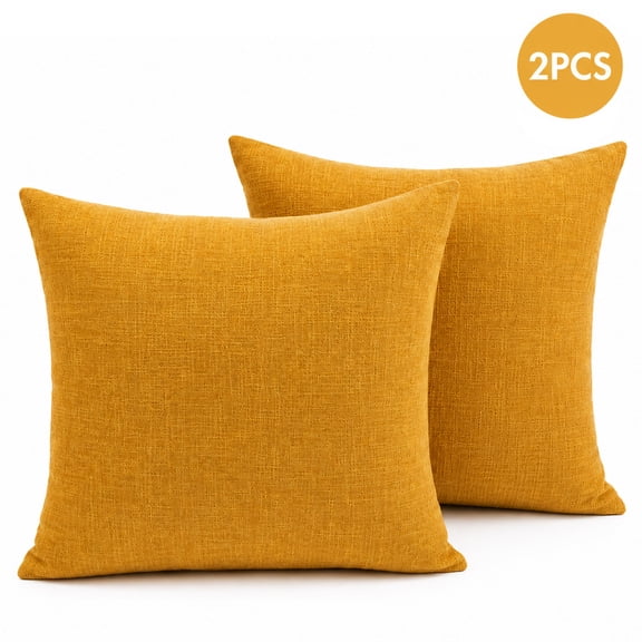 Throw Pillow Cover Yellow Decorative Couch Pillow Case Home Rustic Linen Square Pillow Covers for Home Sofa Decoration 18" *18" 2 Pack Yellow
