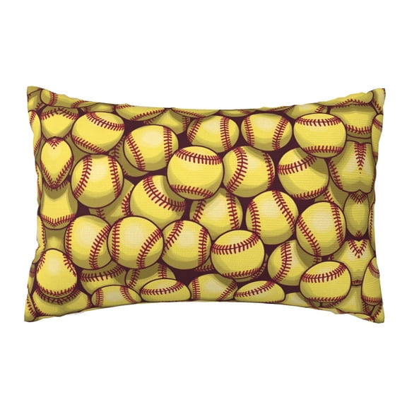Throw Pillow Cover Yellow Softball Pattern Lumbar Pillow Case Cushion For Sofa Couch Bed 20x30 Inch