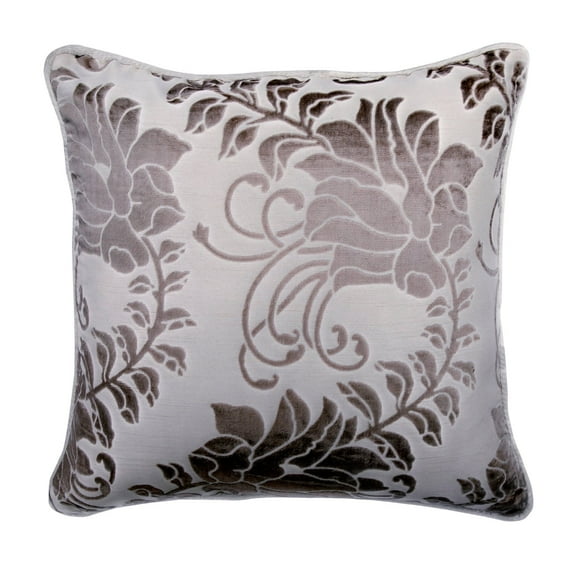 Throw Pillow Cover With Zipper, Grey 14"x14" (35x35 cm) Couch Pillow Cases, Burnout Velvet Fabric Zippered Pillow Covers, Nature & Floral Pattern Contemporary - Grey Floral Beauty
