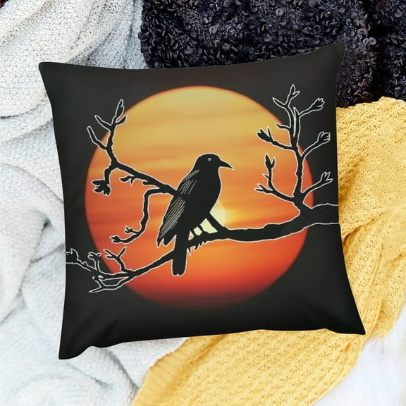 Throw Pillow Cover bird branch sunset Pillows Cushion Case Couch Decor for Home Sofa Couch Linen 100%