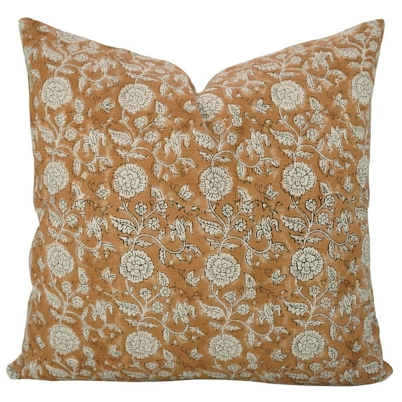 Throw Pillow Cover by Fabdivine 14"X14" Hand Block Print Design, Orange, Shillong
